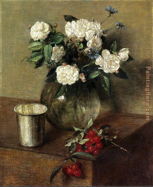 White Roses and Cherries painting - Henri Fantin-Latour White Roses and Cherries art painting